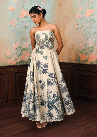Ivory and space blue emilia dress