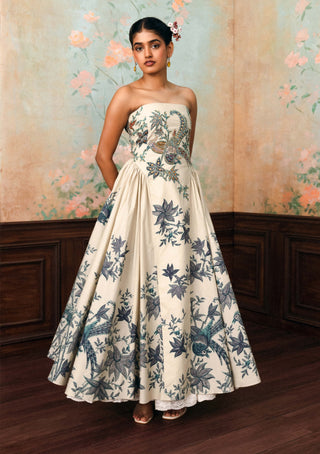 Ivory and space blue emilia dress