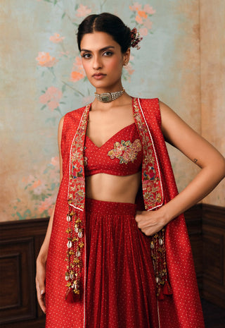 Crimson red delia jacket, blouse and skirt set