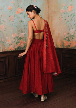 Crimson red delia jacket, blouse and skirt set