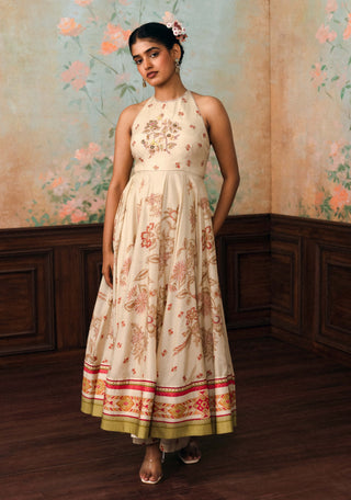Ivory delphine anarkali, pant and dupatta set