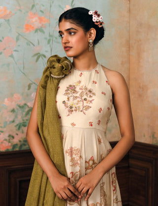 Ivory delphine anarkali, pant and dupatta set