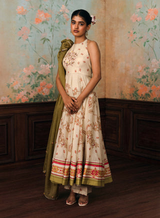 Ivory delphine anarkali, pant and dupatta set
