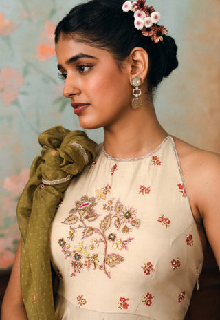 Ivory delphine anarkali, pant and dupatta set