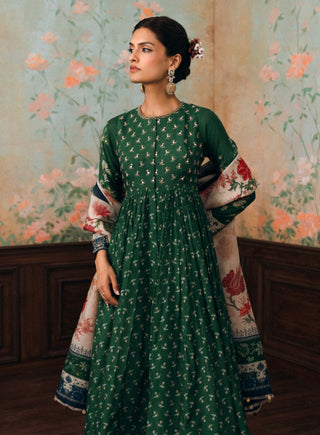 Forest green erika anarkali set