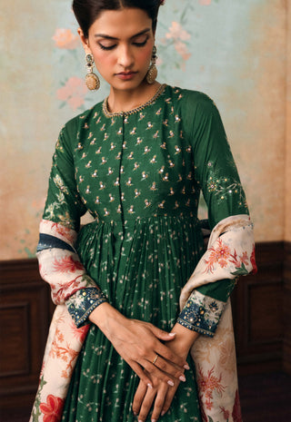 Forest green erika anarkali set
