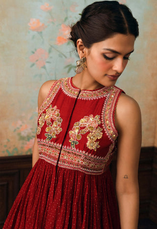 Crimson red merlia peplum and palazzo set