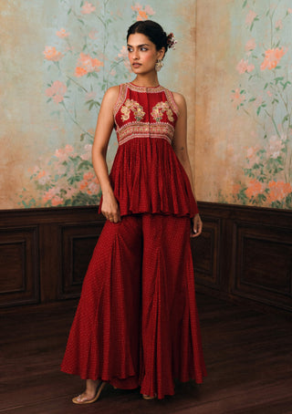 Crimson red merlia peplum and palazzo set