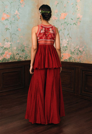 Crimson red merlia peplum and palazzo set