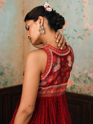 Crimson red merlia peplum and palazzo set