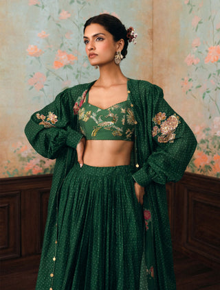 Forest green fallon jacket, blouse and skirt set