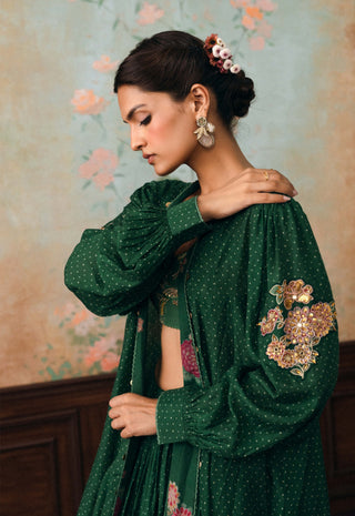 Forest green fallon jacket, blouse and skirt set