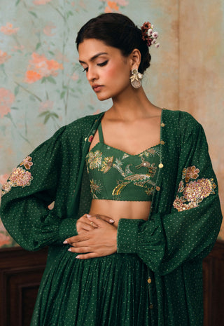 Forest green fallon jacket, blouse and skirt set