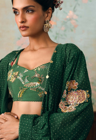 Forest green fallon jacket, blouse and skirt set