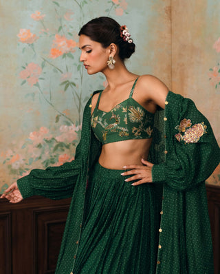 Forest green fallon jacket, blouse and skirt set