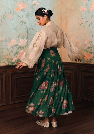 Ivory and forest green solstice shirt and skirt set