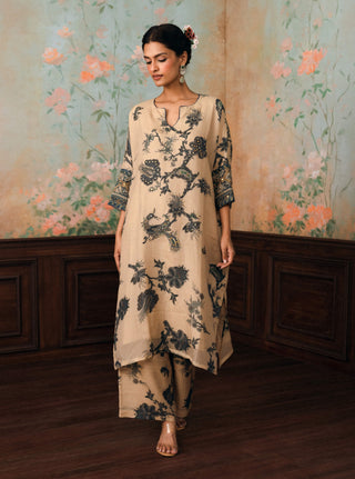 Ivory and space blue dandelion kurta set
