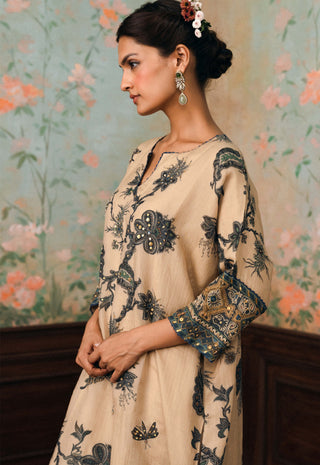 Ivory and space blue dandelion kurta set