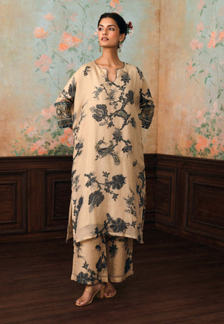 Ivory and space blue dandelion kurta set