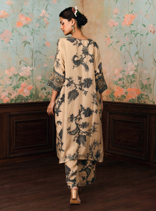 Ivory and space blue dandelion kurta set