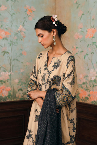 Ivory and space blue dandelion kurta set