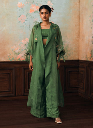Green kathleen jacket, bustier and pant set
