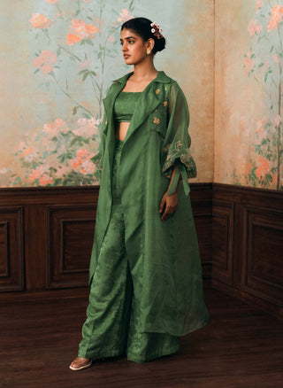 Green kathleen jacket, bustier and pant set