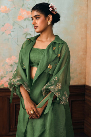 Green kathleen jacket, bustier and pant set