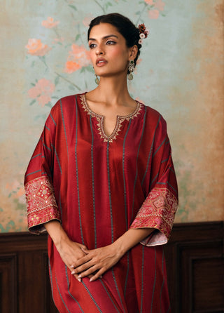 Crimson red dandelion kurta set