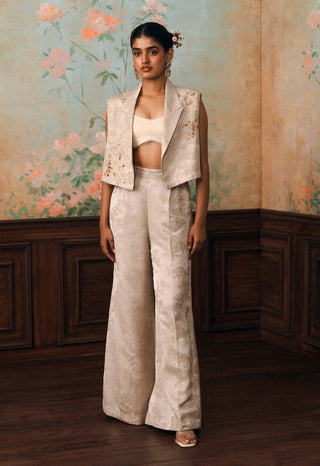 Soft beige rosamund jacket, blouse and pant set