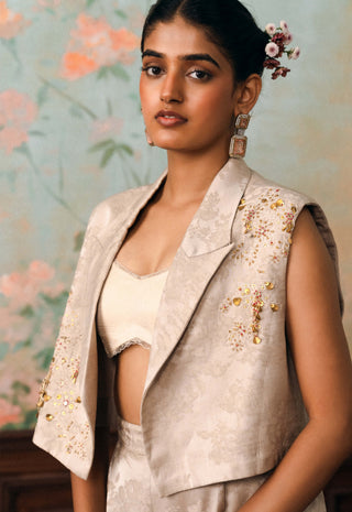 Soft beige rosamund jacket, blouse and pant set