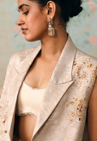 Soft beige rosamund jacket, blouse and pant set