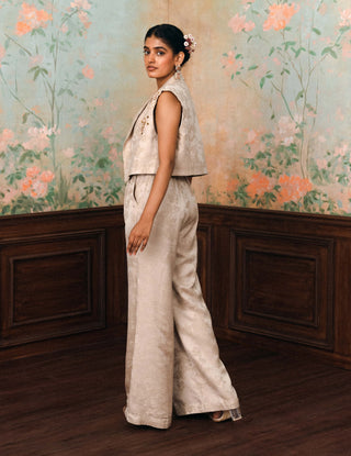 Soft beige rosamund jacket, blouse and pant set