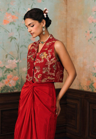 Crimson red rowena jacket, blouse and skirt set