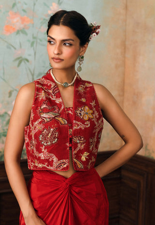 Crimson red rowena jacket, blouse and skirt set