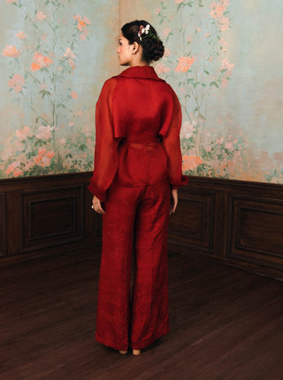 Crimson red silas jacket, blouse and trouser set