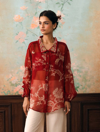 Crimson red kara organza shirt