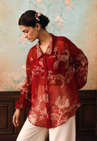 Crimson red kara organza shirt