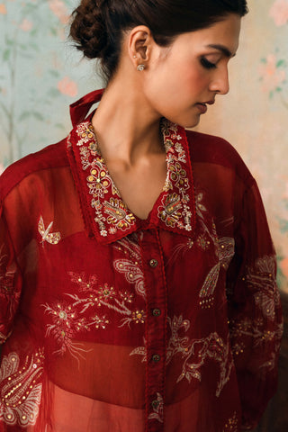Crimson red kara organza shirt