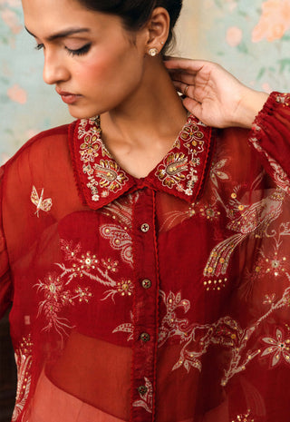 Crimson red kara organza shirt