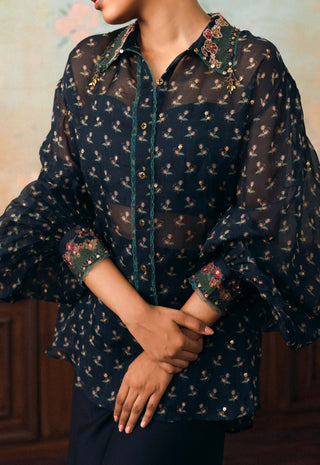 Space blue milo organza shirt