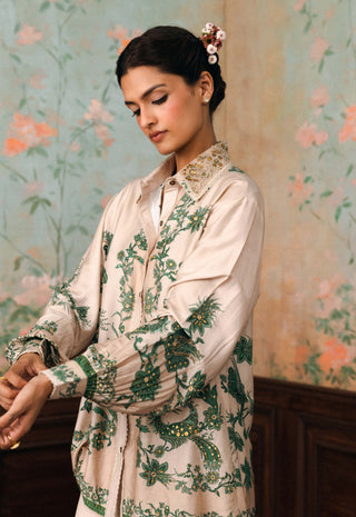 Ivory and forest green stacie embroidered shirt