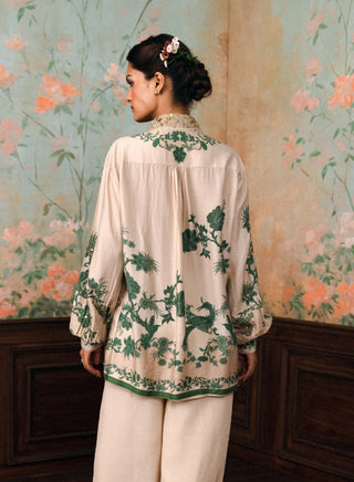 Ivory and forest green stacie embroidered shirt