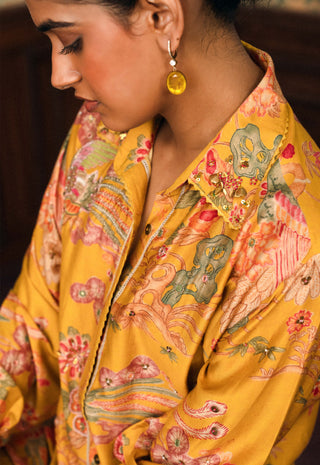 Mustard yellow midge embroidered shirt