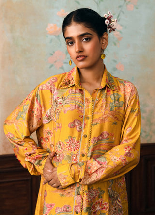 Mustard yellow midge embroidered shirt