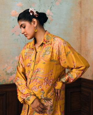 Mustard yellow midge embroidered shirt