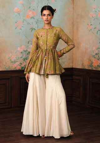Olive green keira peplum and palazzo set