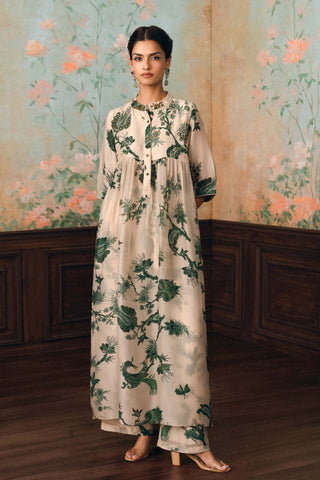 Ivory and forest green noka kurta set