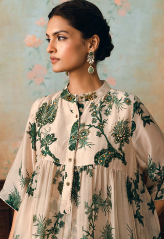 Ivory and forest green noka kurta set