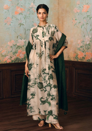 Ivory and forest green noka kurta set